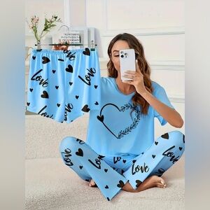 Heart and Love Pajamas Set 3 Pieces Long and Short Pants Women’s XL